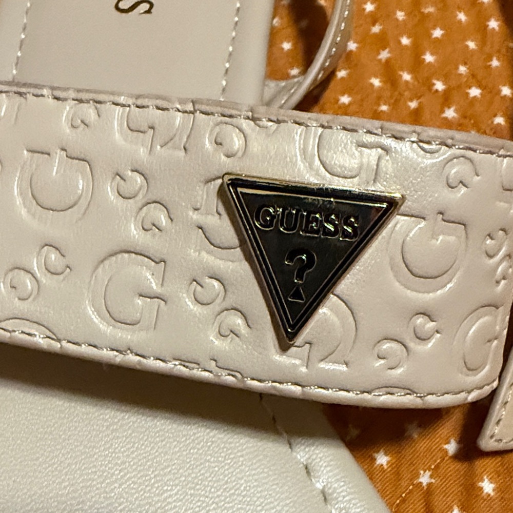 Guess Beige/Tan Logo Strap Ankle Strap Sandals - Picture 7 of 7